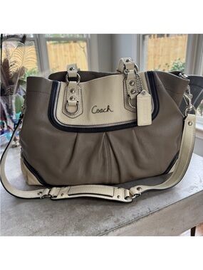 Coach Ashley Spectator Taupe and Cream Leather Shoulder Bag Carryall